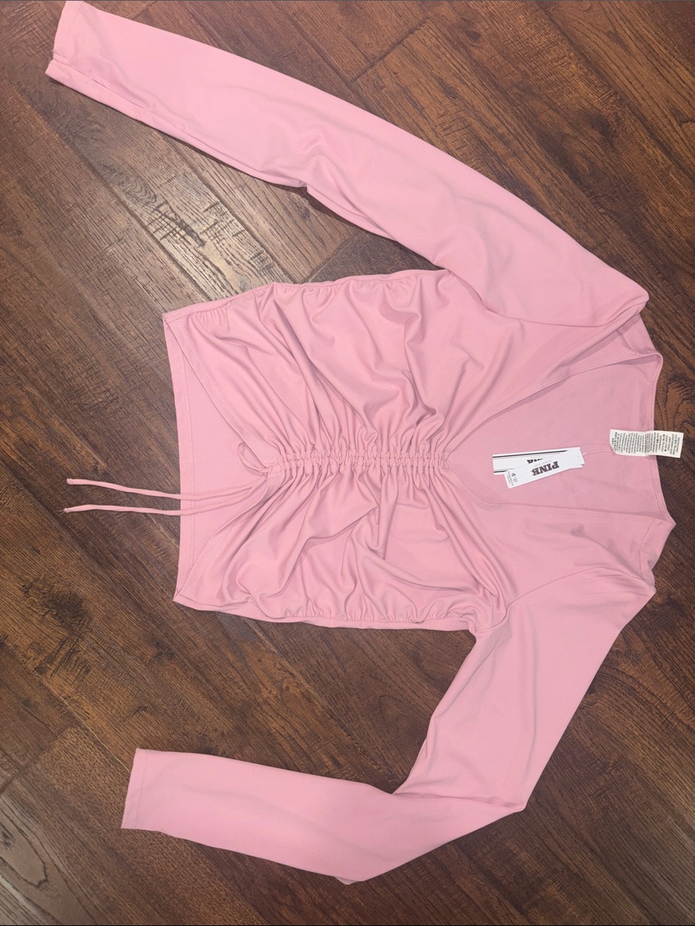 PINK Victoria's Secret Light Pink Long Sleeve Cinch Front Top